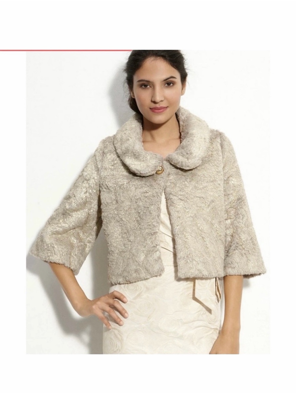 kate spade Light Beige Faux Fur Cropped Jacket